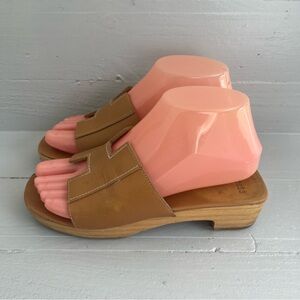 Hermes H Motif Leather Sandals Size 37 US 6.5 Beige Women's Leather and Wood